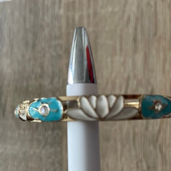 Womens/Teen Enamal Clamper Bracelet/Bangle Blue/white/Gold Boho Feminine - Picture 3 of 6